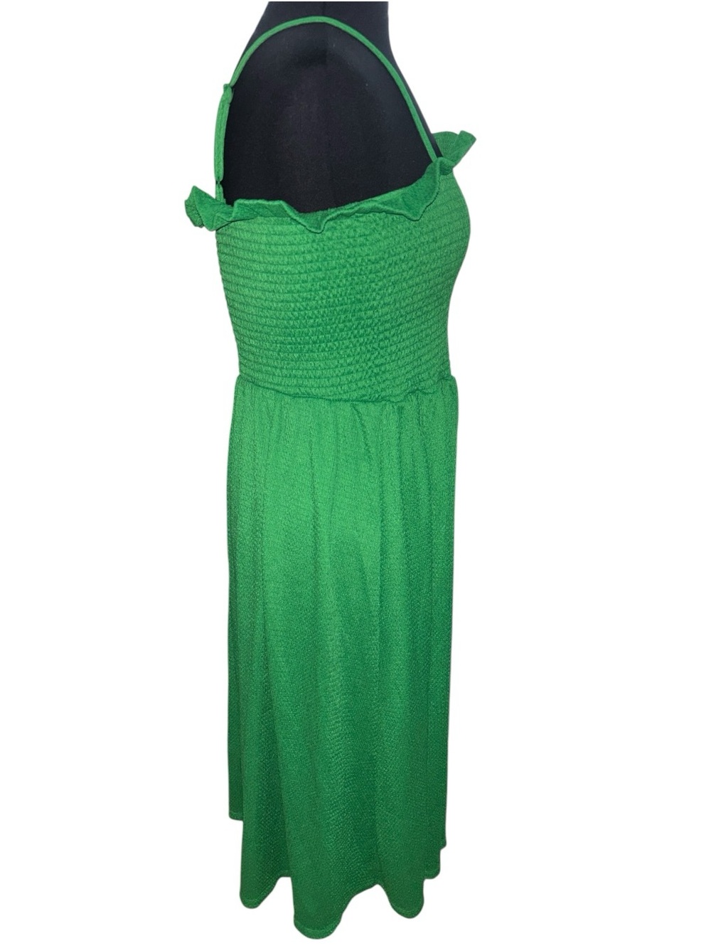 H&M Green Smocked Midi Dress w/Ruffle Neckline, P2P:16-21”, L:45” - Picture 4 of 7